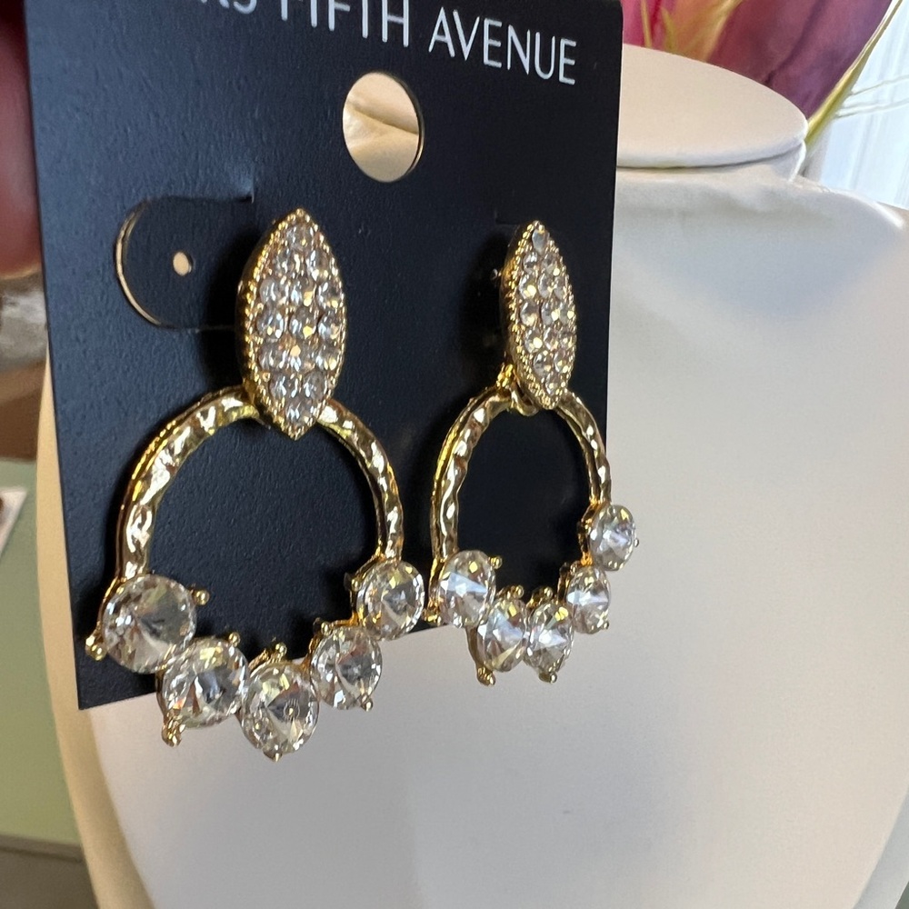 *SOLD*Saks Fifth Avenue Hoop Clear Crystal drop earrings - Picture 6 of 6